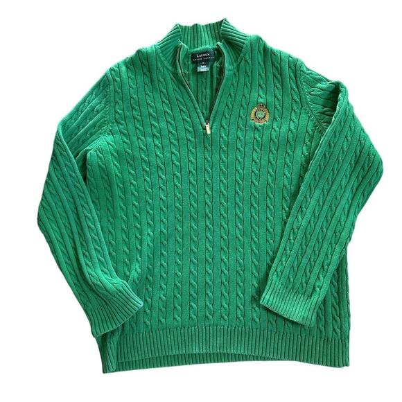 Lauren Ralph Lauren Green Zip Knit Sweater Medium Australia Made Heritage - Picture 1 of 4